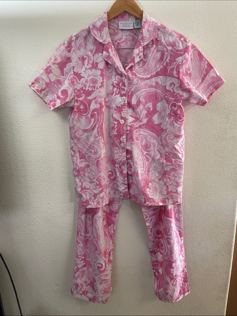 Allison Rhea 100%cotton Pink Paisley Pajama Set romantic feminine 17ptp 35 waist